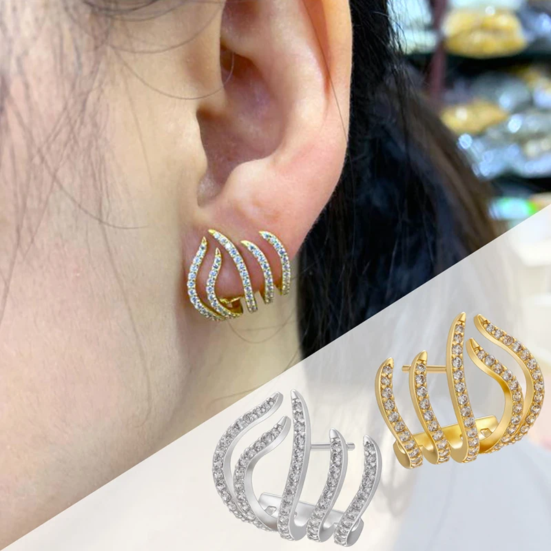 

ZHUKOU Gold Color Claws Stud Earrings with Crystal AAA CZ Stone Korean Earing Claw Ear Hook Clip Earrings for Women VE652