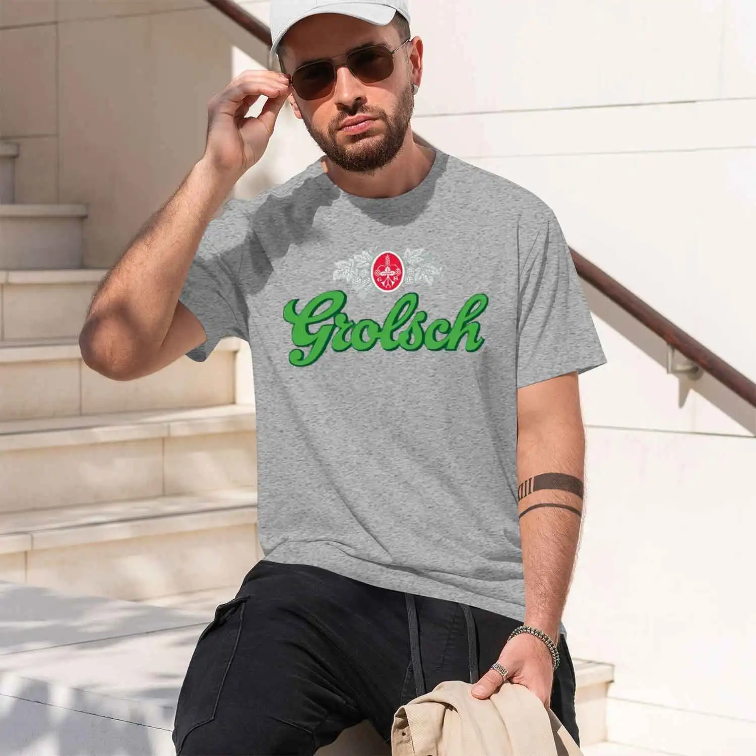 Фото Мужская футболка в классическом стиле с логотипом пива Grolsch, повседневная одежда для лета и весны, идеальный подарок для любителей пива, новая модель 2026 года №3