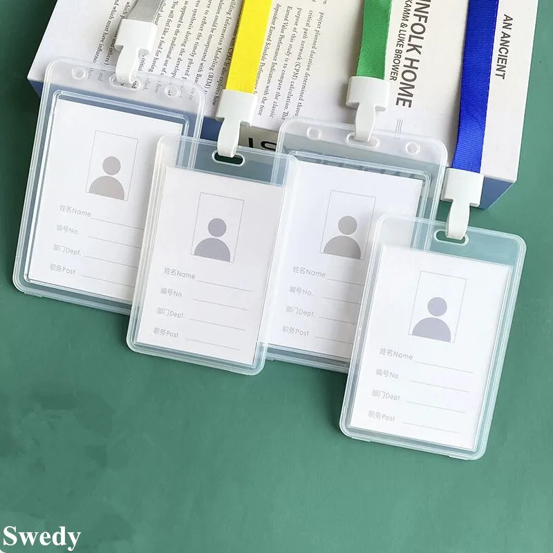 

100x70mm Big Size Vertical Hard Plastic ID Name Tag Card Holder Work ID Card Badge Holder Cover With Lanyard