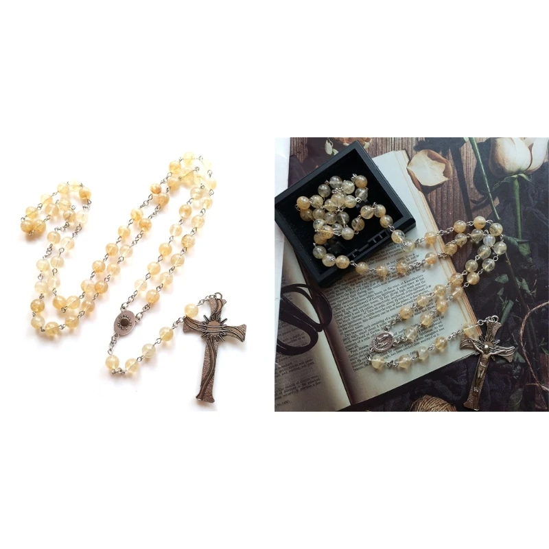 

Natural Agates Beads Rosary Necklaces Christian Prayer Beaded Religious Jewelry Drop Shipping