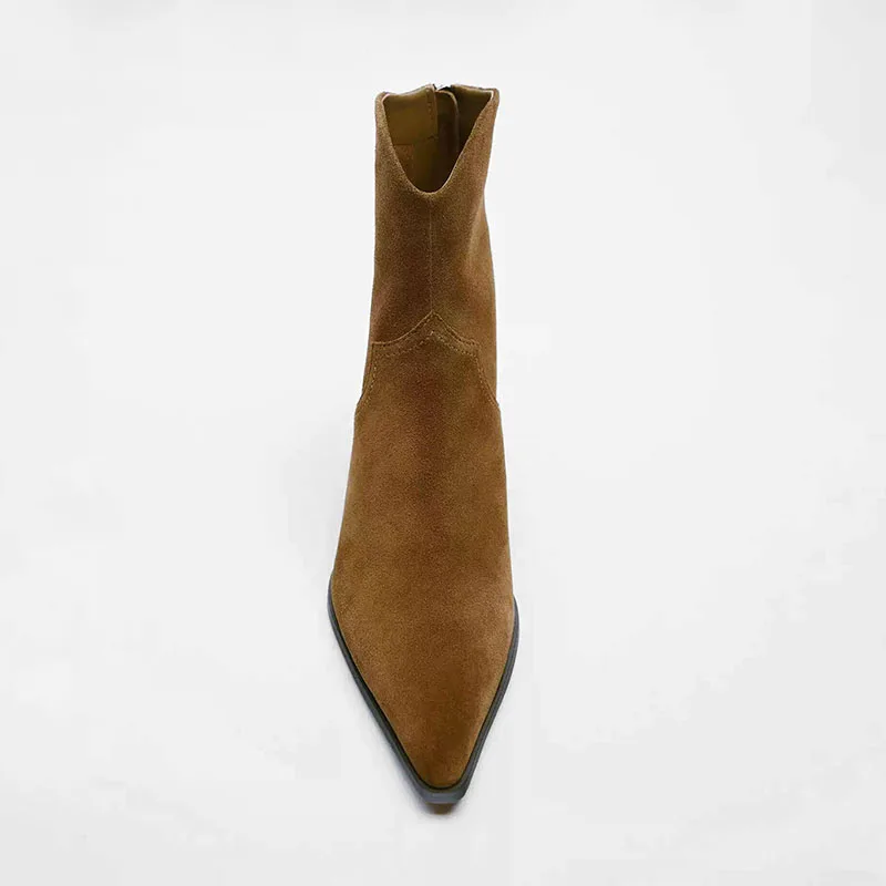 Женские ковбойские ботильоны в стиле ретро на квадратном каблуке с молнией сзади