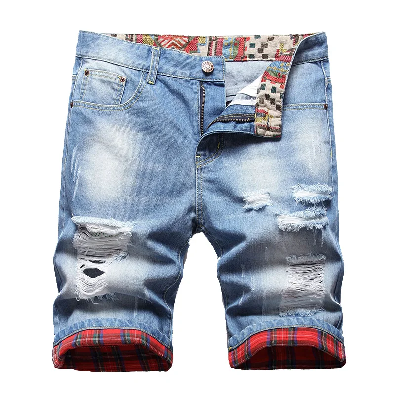 Men's Jeans Pants Holes Contrasting Colors Retro Slim Personality Trend Shorts Jeans Summer 2022