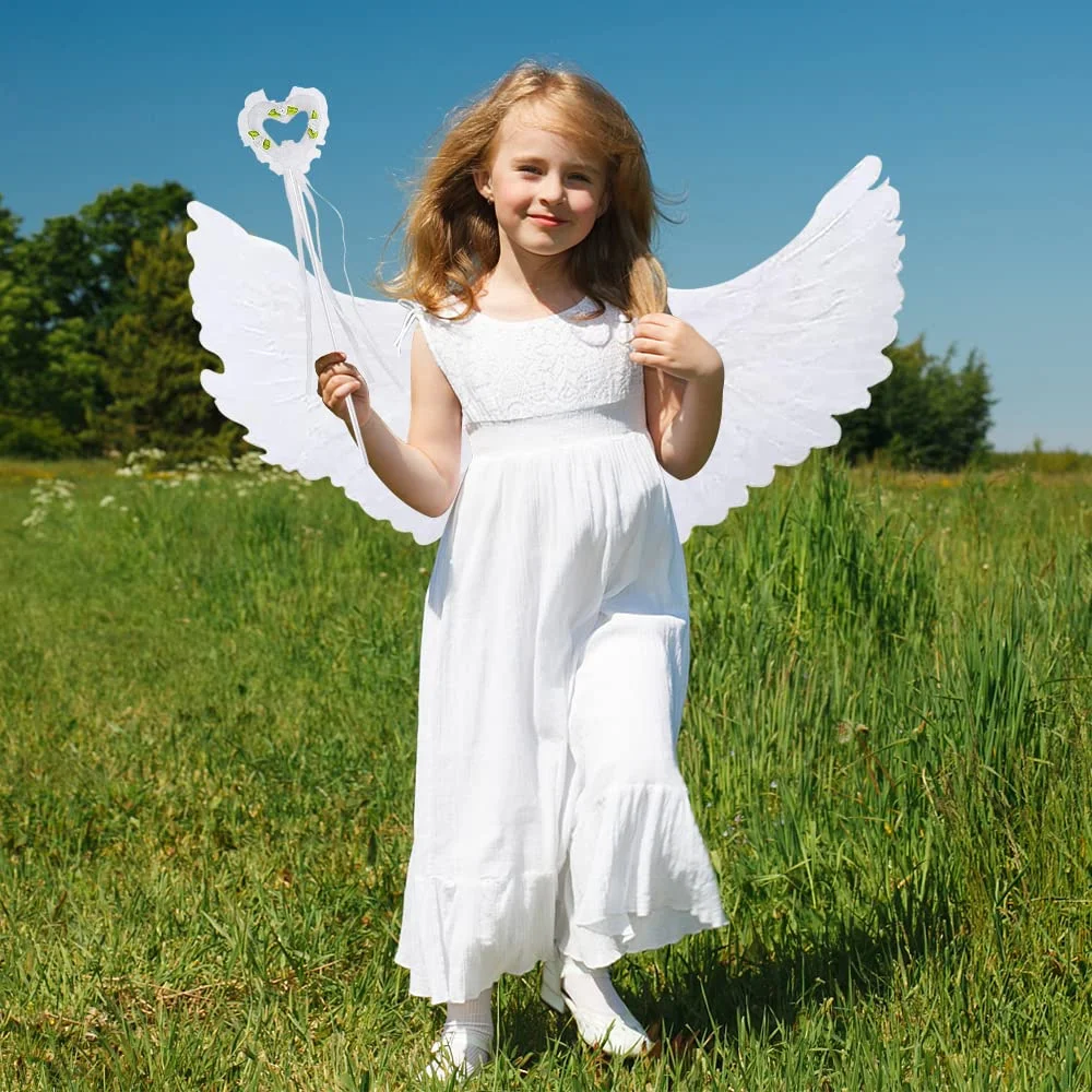 

Cherub Cosplay Wings Children's Colorful Glowing Wings Decorated Elf Cosplay Photo Props White Feathers Wings Back Accessories