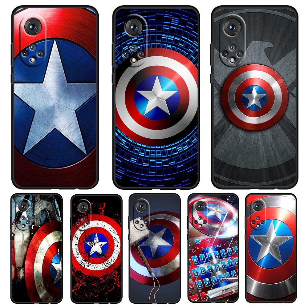 

Captain America shield Marvel Case For Honor 70 60 50 20 SE Pro 10X 10i 10 9X 9A 8X 8A Lite Silicone Soft TPU Black Phone Cover