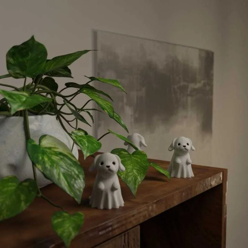 Фото 3D-статуэтка белого призрака-животного: кошка, собака, украшение для автомобиля, милая мини-скульптура, декор для приборной панели авто, интерьера, стола, дома №2