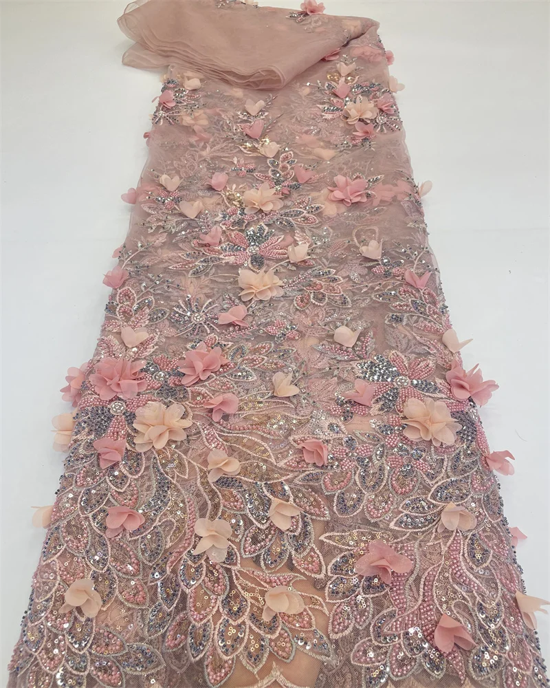 

Кружевная ткань для жениха с 3D цветами, африканские бусины, 2023, Высококачественный кружевной материал, нигерийская французская кружевная ткань с блестками для свадебного платья