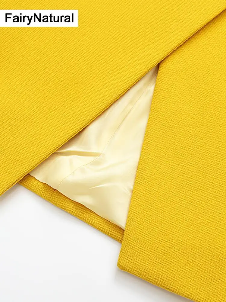 Модный женский желтый Блейзер FairyNatural рабочие костюмы винтажное пальто с