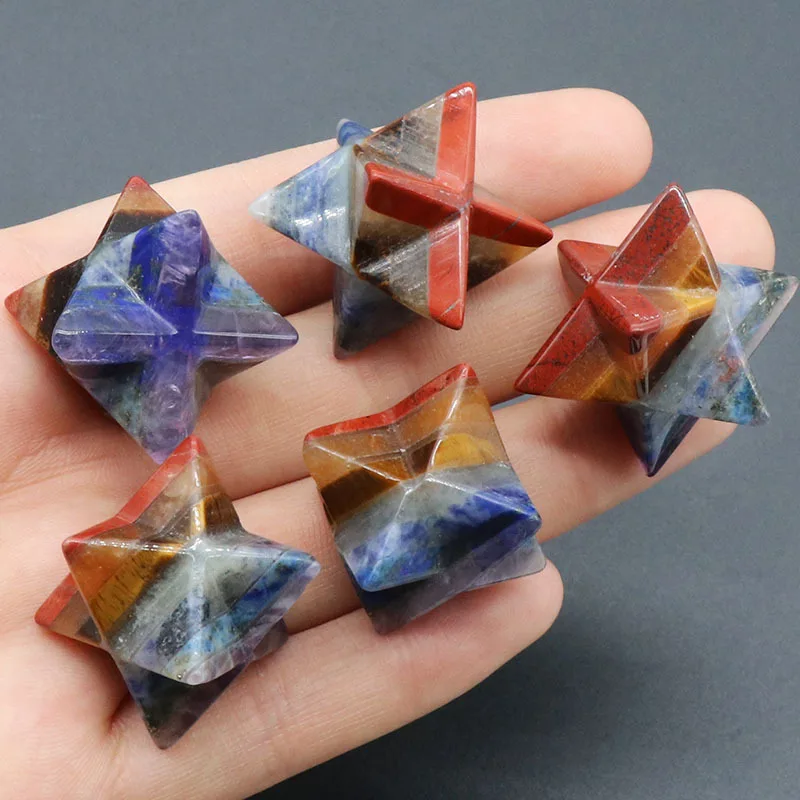 

1pc 7chakra Merkaba Satellite Stones Therapy Polished Natural Hexagram Star Healing Crystal Home Mini Ornament For Collection