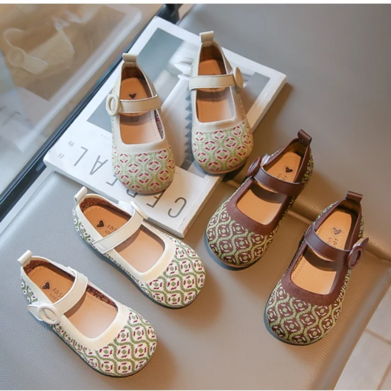 

Туфли для девочек, Туфли Мэри Джейн для детской свадебной принцессы, винтажные этнические элегантные модные детские мокасины с круглым носком