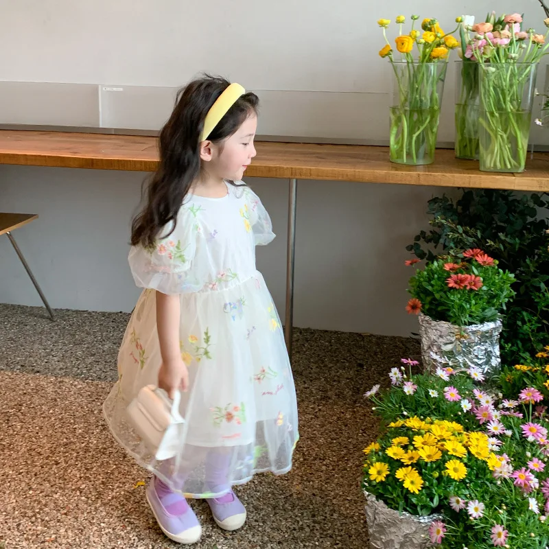 

Children's skirt summer Korean style girls mesh dress short-sleeved princess