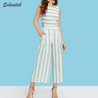 schinotch 2022ss women jumpsuit stripe o neck sleeveless high waist wide leg pants fashion ladies clothes