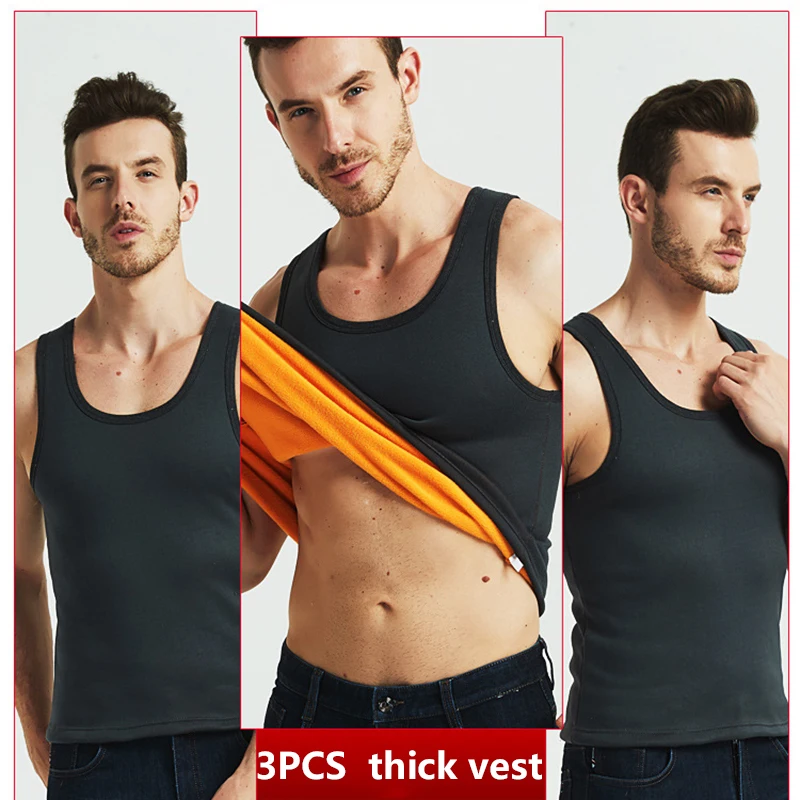 Thermal Underwear for Men Fleece Lined Tops Tank Sleeveless Vest Camisoles Thermal Shirt Thermo Undershirt Winter Inner Wear