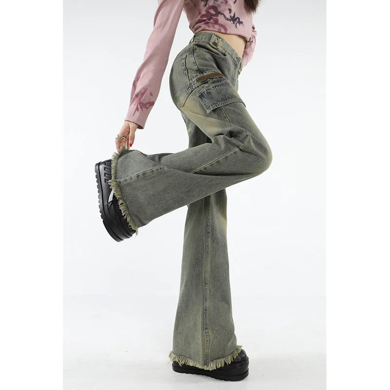 

2023Hot Jeans Vintage High Waist Women Jeans American Fashion Streetwear Flare Jean Female Denim Trouser Straight Wide Leg Bagg