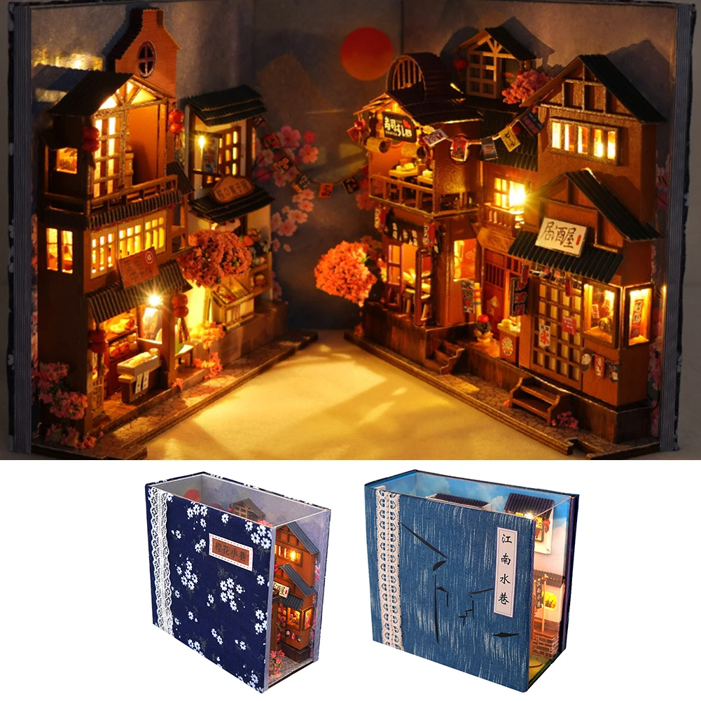 

DIY Book Nook Kit Building Toys Wooden Shelf Insert Miniature Dollhouse Model Kids Adults Room Decor Dollhouse Accessories