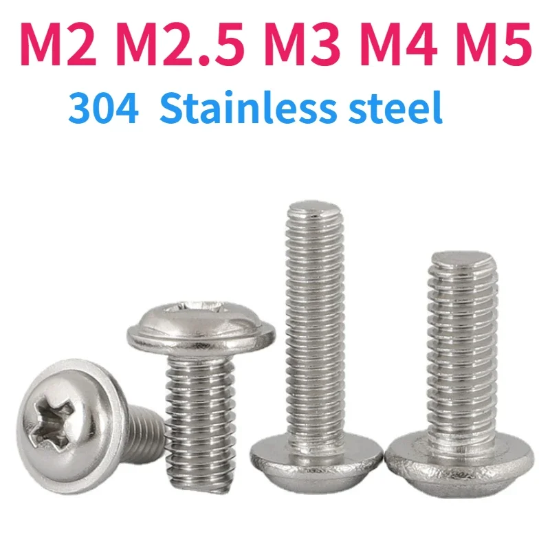 

M2 M2,5 M3 M4 M5 Шайба с круглой головкой из нержавеющей стали 304, крестообразный болт, компьютерный маленький винт с большой головкой
