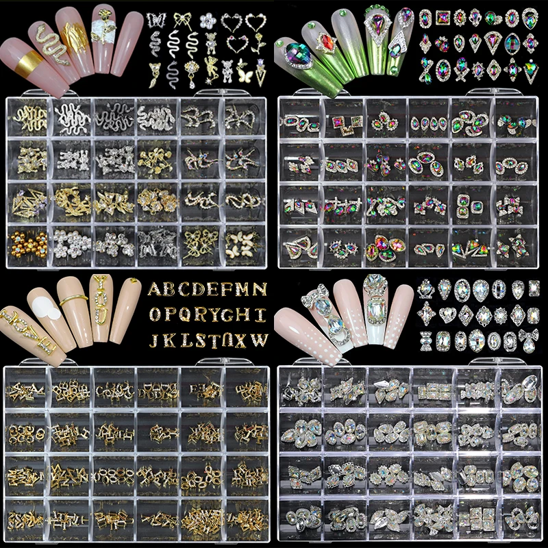 

24 Grid Luxury Shiny Diamond Nail Art Rhinestone Crystal Ornament Alloy Shaped Diamond DIY Nail Art Fingertip Decoration Set