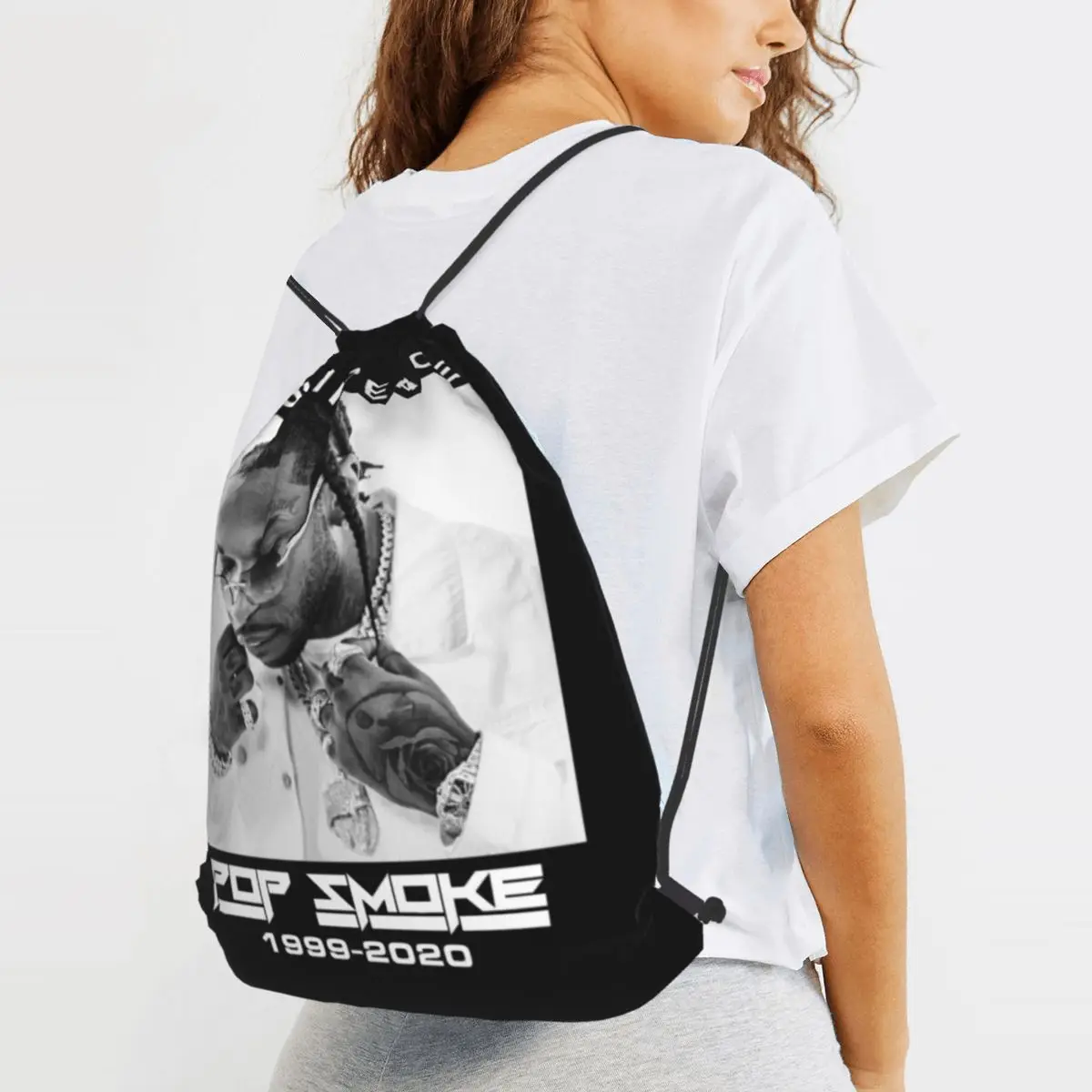 Рюкзак на шнурке Pop Smoke Rapper Новый Винтажный стиль экологически чистые сумки для