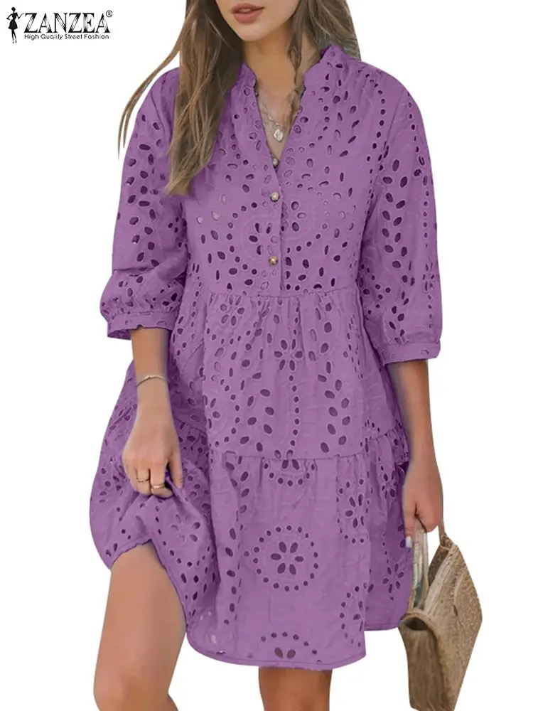 Женское ажурное платье ZANZEA с вышивкой повседневное свободное праздничное