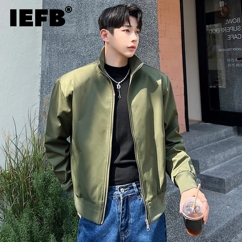 

Модная простая короткая куртка IEFB в Корейском стиле с наплечниками, весна 2023, новый стиль, однотонные мужские топы с воротником-стойкой 9A7258