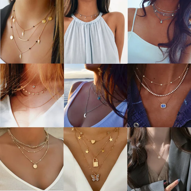 

Elegant Fashion Necklace Gold Silver Color Choker Clavicle Chain for Women Pendant Jewelry Gift