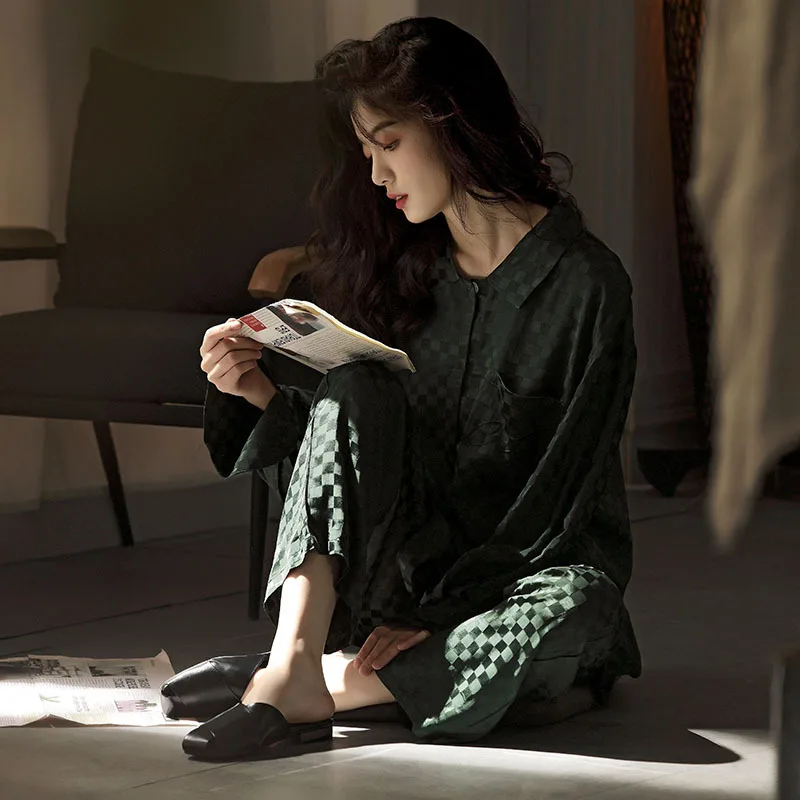 Green Flower Pajamas Luxury Europe Designer Soft Home Wear Set Female Pyjamas Long Sleeve PJ Set Night Wear