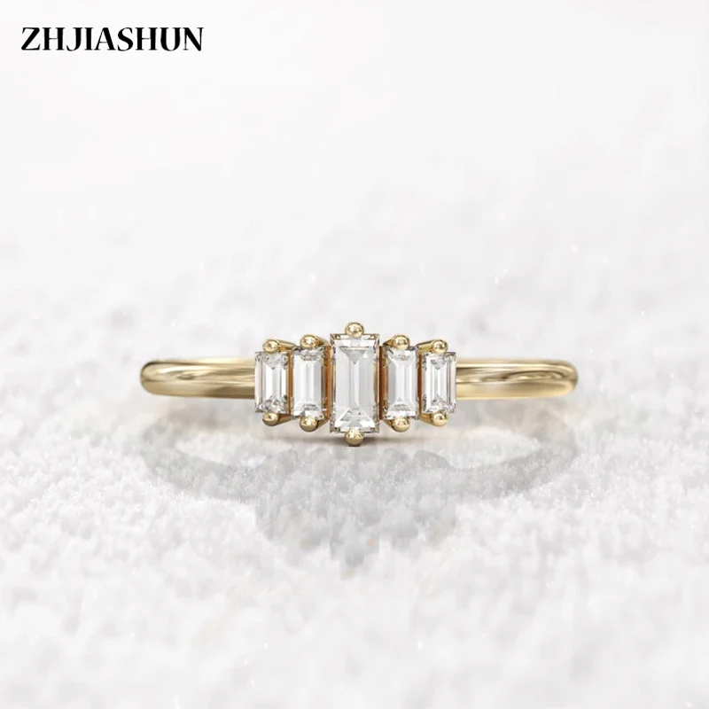 

ZHJIASHUN 14k Solid Gold Minimalist Moissanite Engagement Ring For Women Wedding Rings Bridal Promise Ring Anniversary Ring