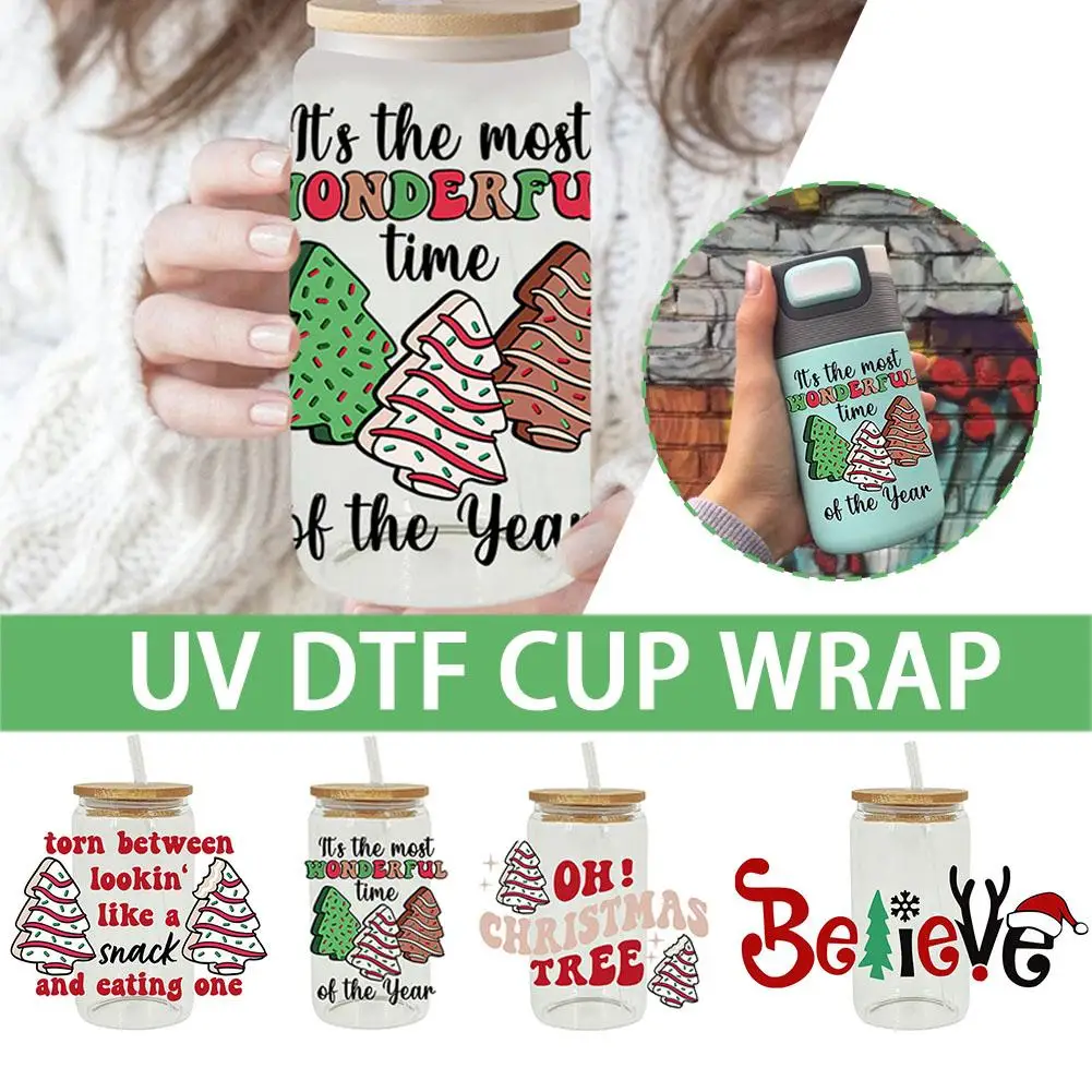 Переводная наклейка УФ DTF с рождественским принтом, водонепроницаемая для самостоятельного изготовления стеклянных керамических скейтбордов, ноутбуков, чемоданов, семейный декор, U3E3