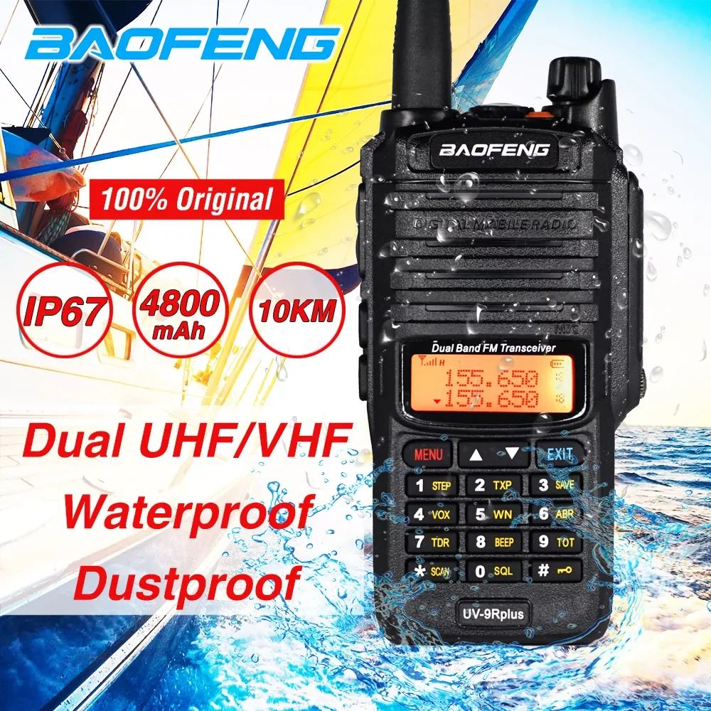 

Портативная рация Baofeng UV-9R plus UV 9R Plus, портативная Двухдиапазонная радиостанция CB Ham, 10 км, КВ трансивер, передатчик, 10 Вт