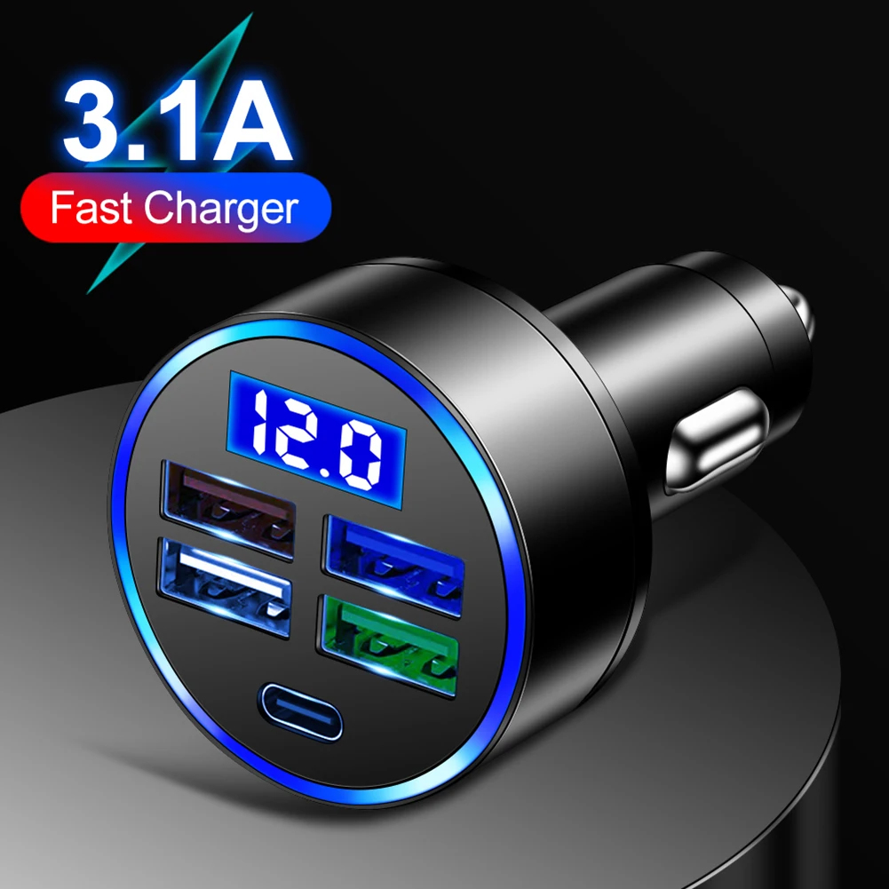 Camper Fast Charge Charger 15.5W 4USB+PD Type-C Car Charger Quick Charge Adapter Electronics Accessories For RV Caravan Boat
