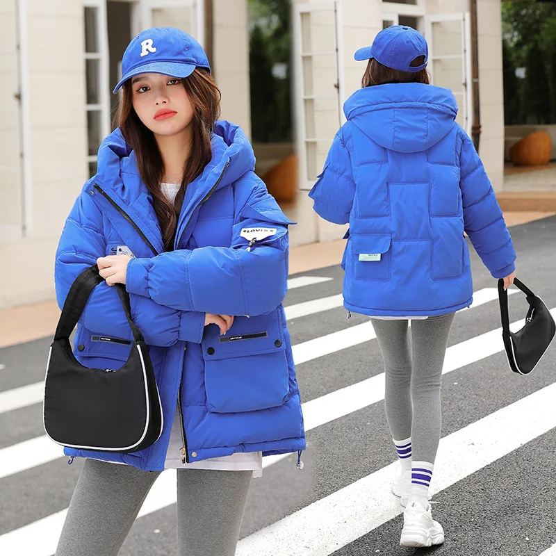 Klein blue for women 2022 winter new short thickened bread Korean foreign down