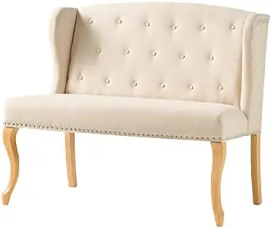 

Wingback Button-Tufted Fabric Loveseat, Natural Plain