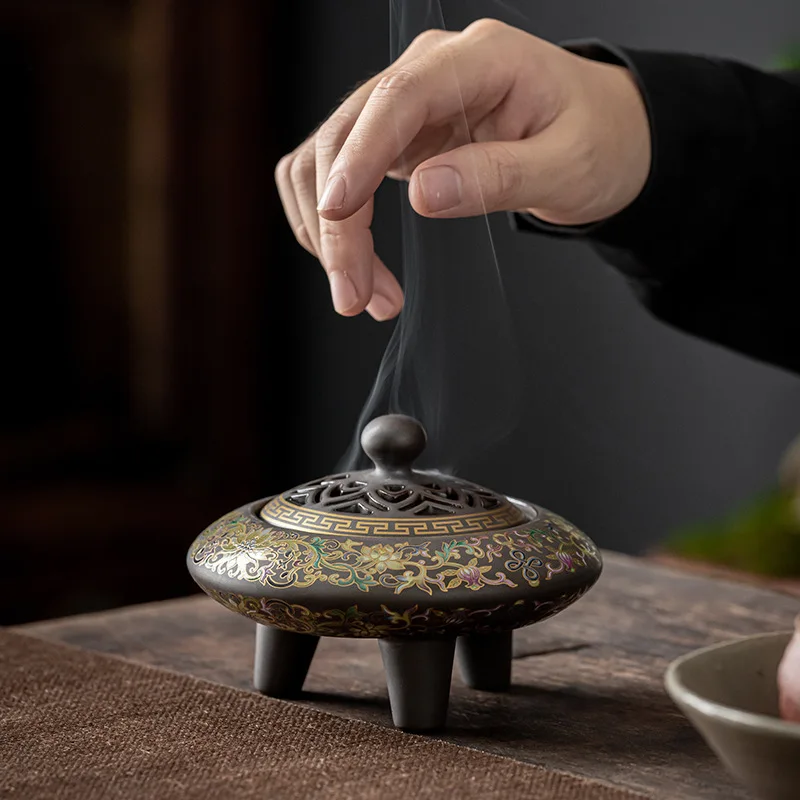 Китайская керамическая синяя курильница Jingtai, курильница на три фута, курильница, курильница, подставка для благовоний, эмалевый цвет