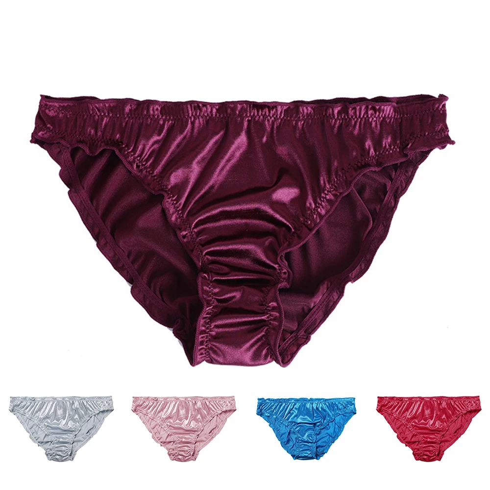 

Women Panties Silk Satin Thong G-string Knickers Sexy Lingerie Underwear Panties Ruffles Silky Underpants Skin-friendly Shorts
