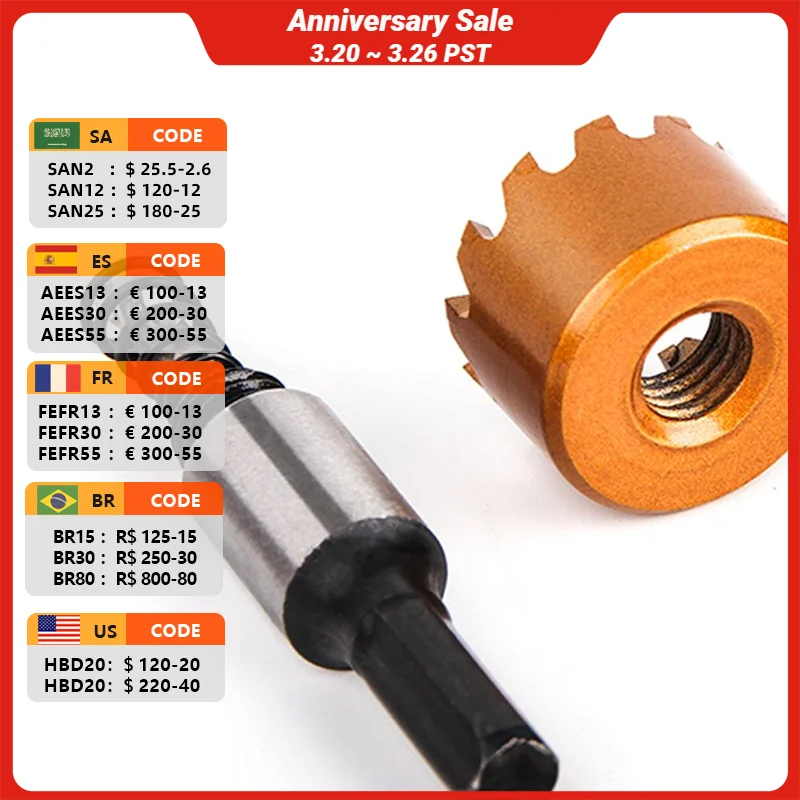 

Stainless Steel Bit Set HSS Hole Opener 16-30mm 5Pcs Titanium Plated Stainless Steel Hole Opener Sheet Metal Punching Drill