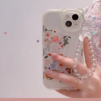 3d bear ear flower transparent hang phone chain silicone case for iphone 13 11 pro max 12 xr x xs protective clear soft cover