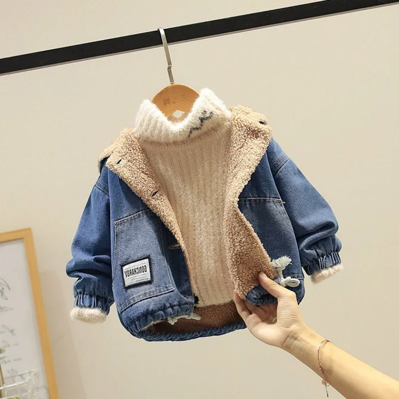 

Boys Coat Jacket Outwear Tops Cotton 2022 Buttons Thicken Plus Velvet Winter Autumn Plus Size Overcoat Children's Clothes