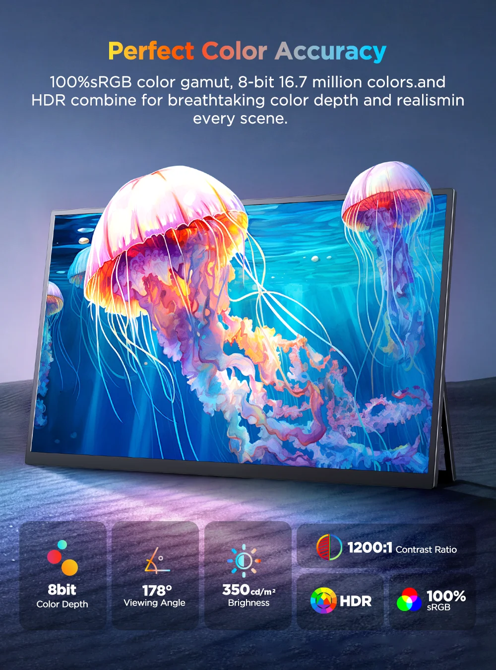Фото Портативный монитор UPERFECT UColor J1 4K с сенсорным экраном 15,7 дюйма, расширенный экран для ноутбука, USB-C, HDMI, игровой дисплей для ПК с подставкой №3