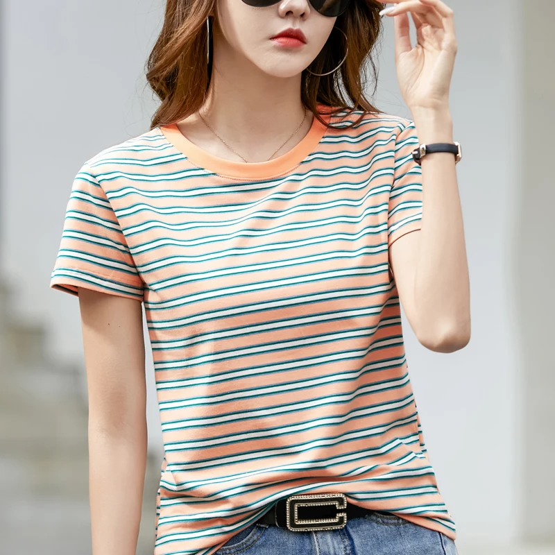 

Poleras Mujer Tee Femme 2021 новая полосатая Женская Футболка женская хлопковая облегающая футболка женская летняя Camiseta Feminina повседневные топы