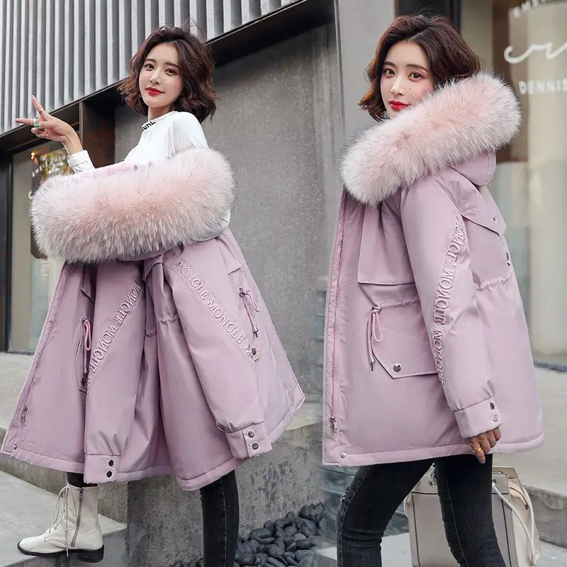 2022 New Korean Style Plush Thickened Jacket Cotton Jacket Women's Medium Long Winter Jacket Fashion Casual Women's Coat