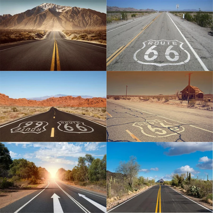

Photography Backdrop Route 66 USA Sunset Way Road Aurora Child Natural Scenic Photographic Background Poster For Photo Studio