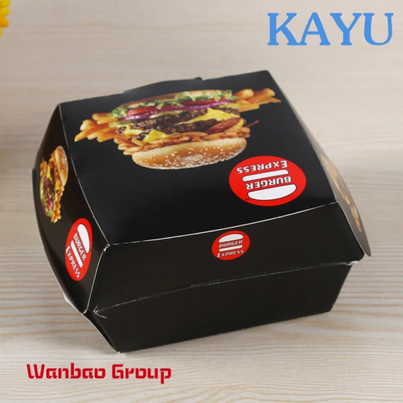 Custom Mcdonald's Sizes Food Grade Printed Clamshell Cardboard Kraft Paper Burger Packing Box Corrugated Hamburg Box