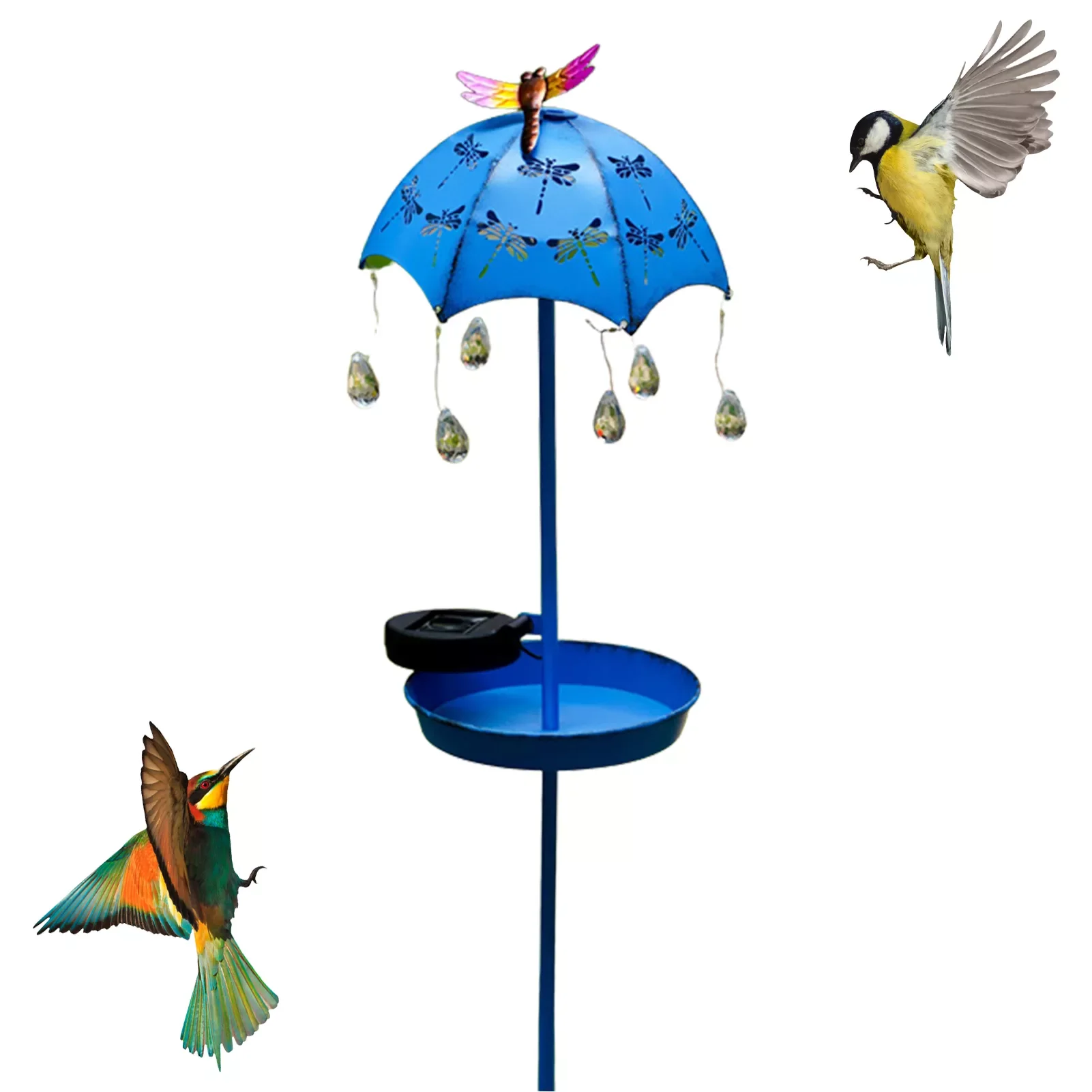 

NEW2023 Solar Powered Bird Feeder Solar Powered Yard Lights Metal Bird Houses For Outside Umbrella Water Drop Simulation Ground