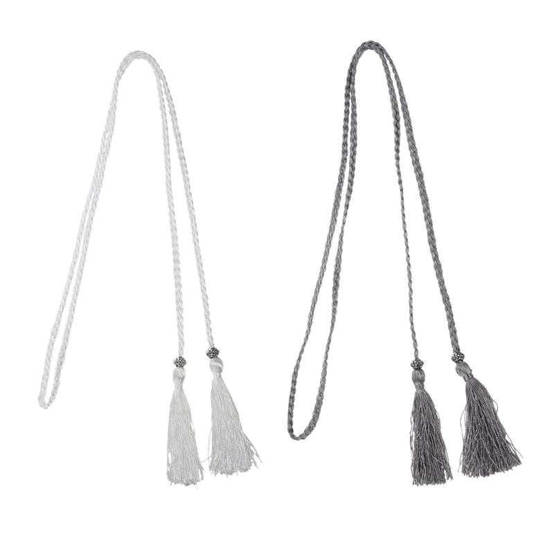 

Woven Tassel Belt Knot Decorated Waist Chain Waist Rope White & Silver 2PCS