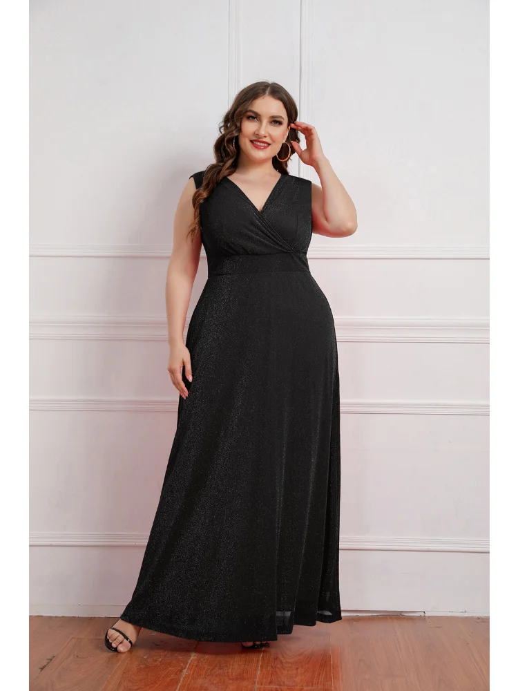 Plus Women's Summer New Sleeveless V-Neck Dress Dress Spot vestido plus size mujer