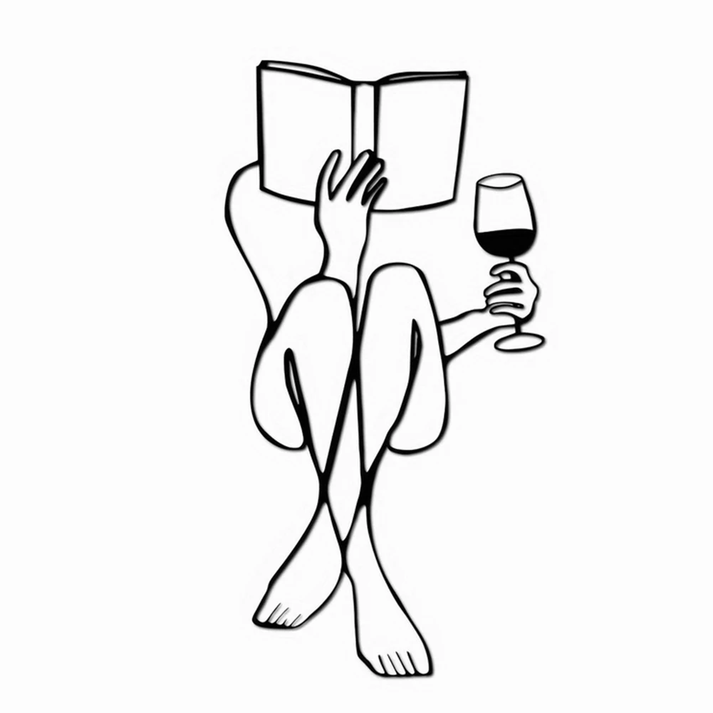 Женское чтение книг и питьевое вино металлический настенный декор