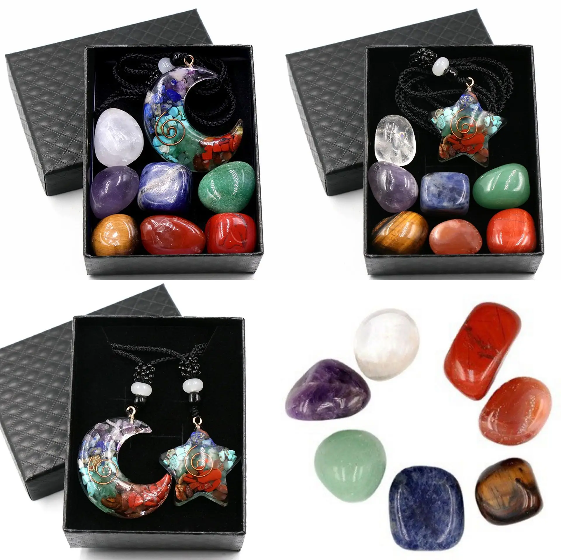

Natural Crystal Chakras Kit Amethyst Stone Healing Meditation Reiki 7 Chakra Yoga Stone Set Collection Gifts Necklace Spiritual