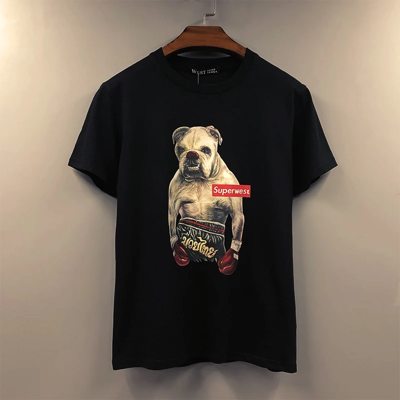 

Summer fashion hip hop personality boxing dog loose large short sleeved T-shirt for men and women