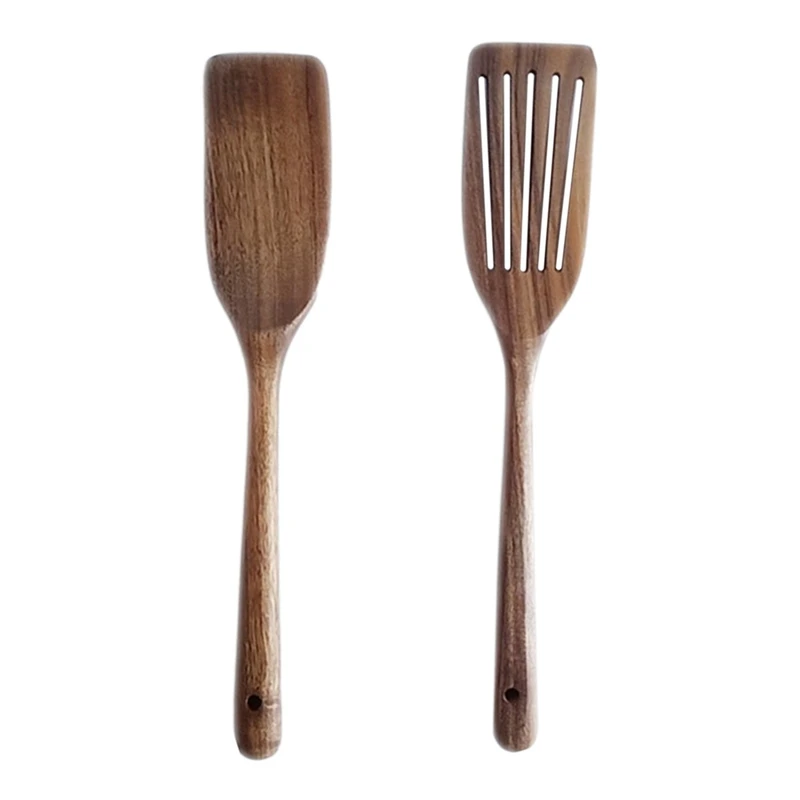 

2Pcs Long-Holder Bureaucracy Cooking Flavors Pan Teak Wood Shovel Kitchen Utensils Cooking Tools Wooden Spatula