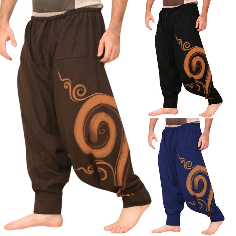 

2023 New Men Harem Pants Print Retro Drop Crotch Joggers Cotton Trousers Men Baggy Loose Nepal Style Men Casual Pants M-3XL