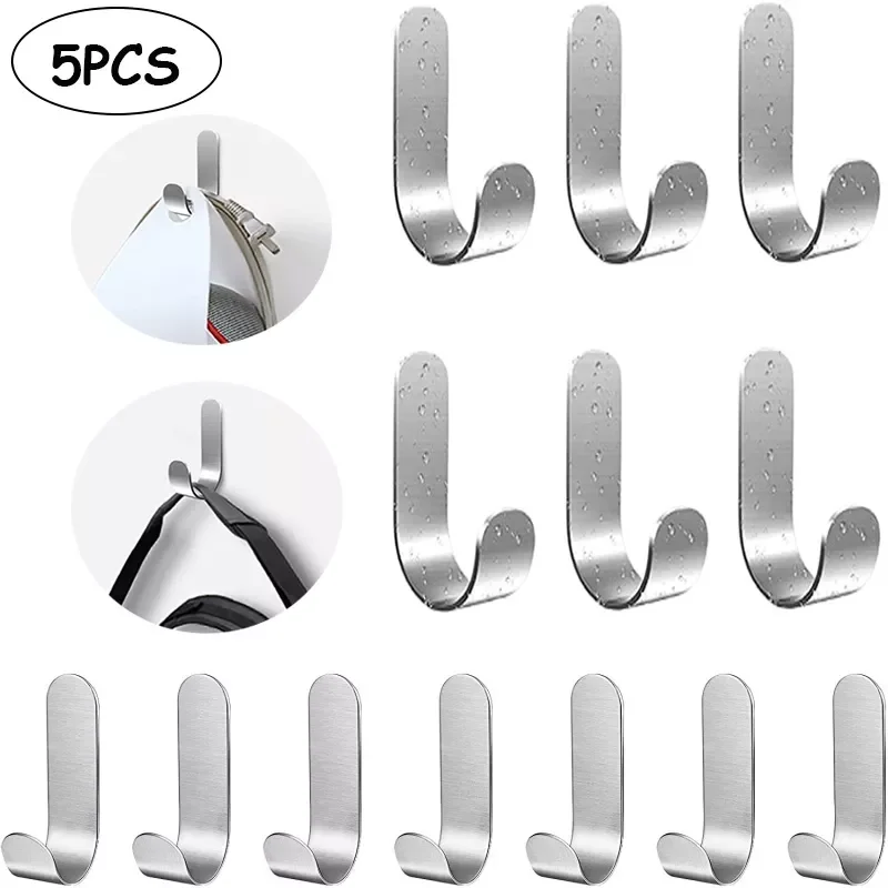 

Self Adhesive Hooks Heavy Duty Stainless Steel Wall Hooks Waterproof Sticky Hooks For Hanging Bathroom Towels Keys Coat Bag